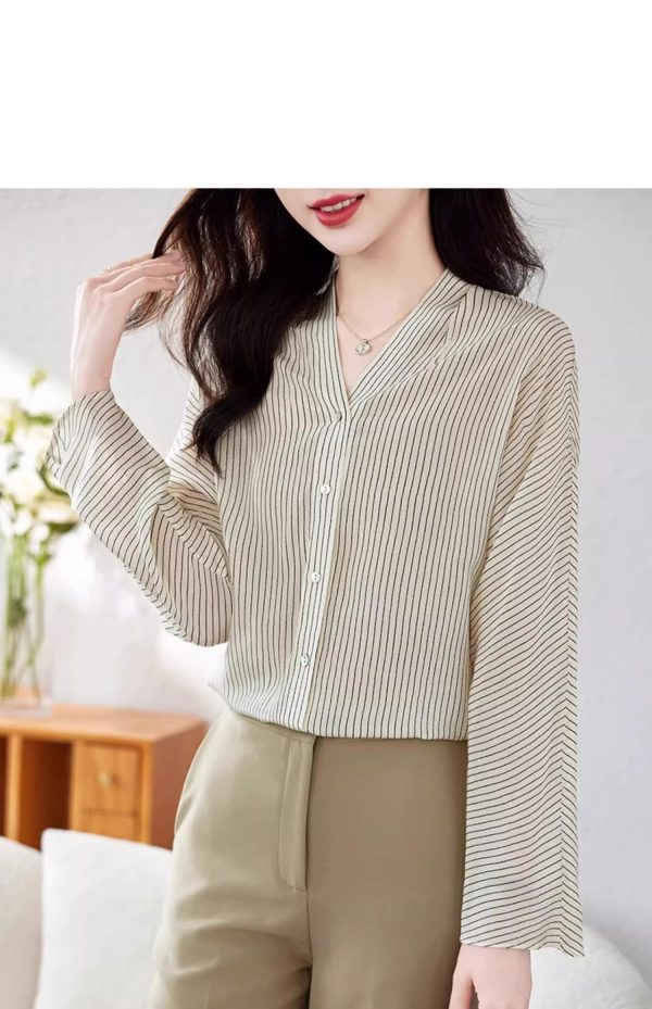 Ladies' Summer Elegant Chiffon Shirt Long-Sleeved for Office Travel Top Blouse for Women