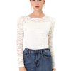 Women's Long Sleeve Lace Top Mesh Sheer Fitted Elegant Blouse