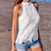 Women's Tank Tops Hollow Out Lace Boho Blouse Eyelet Embroidery Sleeveless Tops Shirts
