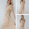 Women's V Neck Short Sleeve Floral Lace Wedding Dress Bridesmaid Cocktail Party Maxi Dress
