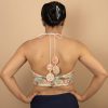 Women's Sequin Gold Embroidered Halter Neck Sleeveless Readymade Indian Saree Blouse E13