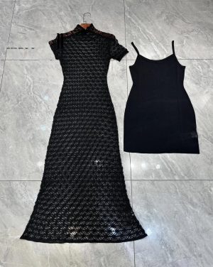 Women's Sheer Jacquard Trumpet Dress - Hollow Out Short Sleeve Suspender Mermaid Gown