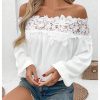 Women's Off Shoulder Lace Blouse Long Sleeve Dressy Shirts Vacation Tops