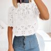 Summer Tops for Women 2025 Trendy Short Sleeve Eyelet Embroidered Dressy Casual Blouse Shirts