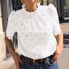 Summer Tops for Women 2025 Trendy Short Sleeve Eyelet Embroidered Dressy Casual Blouse Shirts