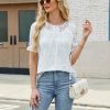 Women's Summer Lace Tops Dressy Casual Blouses Short Puff Sleeve Button Down Shirts Business Boho Outfits