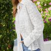 Womens Lace Shirts Dressy Button Down Shirts Embroidered Blouses Cotton Eyelet Long Sleeve Collared Tops