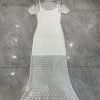 Women's Sheer Jacquard Trumpet Dress - Hollow Out Short Sleeve Suspender Mermaid Gown