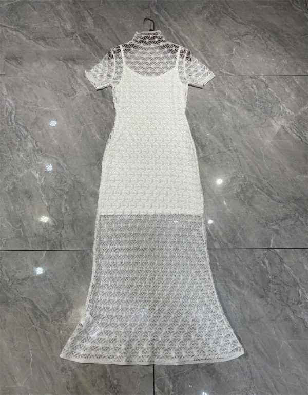 Women's Sheer Jacquard Trumpet Dress - Hollow Out Short Sleeve Suspender Mermaid Gown
