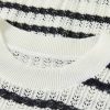 Women Short Sweater Striped Knit Pullover Loose Fit Contrast O Neck Knitted Tops