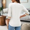 Women's Casual 3/4 Sleeve Shirts Lace V Neck Color Block Dressy Tops Trendy Hollow Floral Blouses T Shirts S-XXL