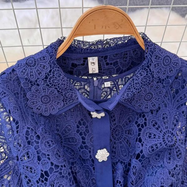 Summer Embroidery Lace Tops Chiffon Suits for Women Single Breasted