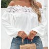 Women's Off Shoulder Lace Blouse Long Sleeve Dressy Shirts Vacation Tops