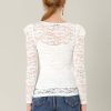 Women's Long Sleeve Lace Top Mesh Sheer Fitted Elegant Blouse