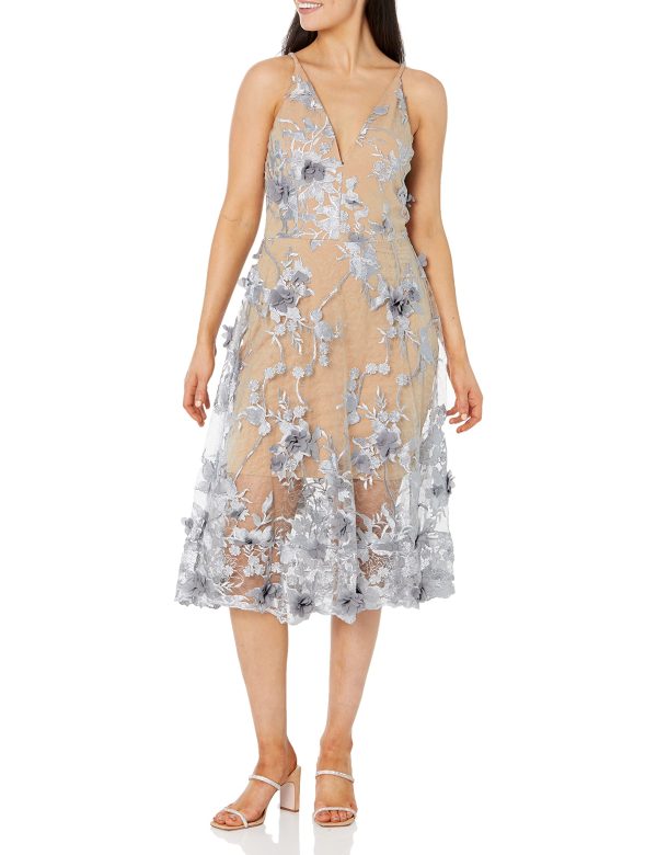 81wydthFaFL.jpg Women's Audrey Spaghetti Strap Midi A-line 3D Floral Dress