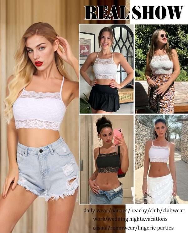 Lace Bralette for Women High Neck Camisoles Racerback Double-Layered Crop Top
