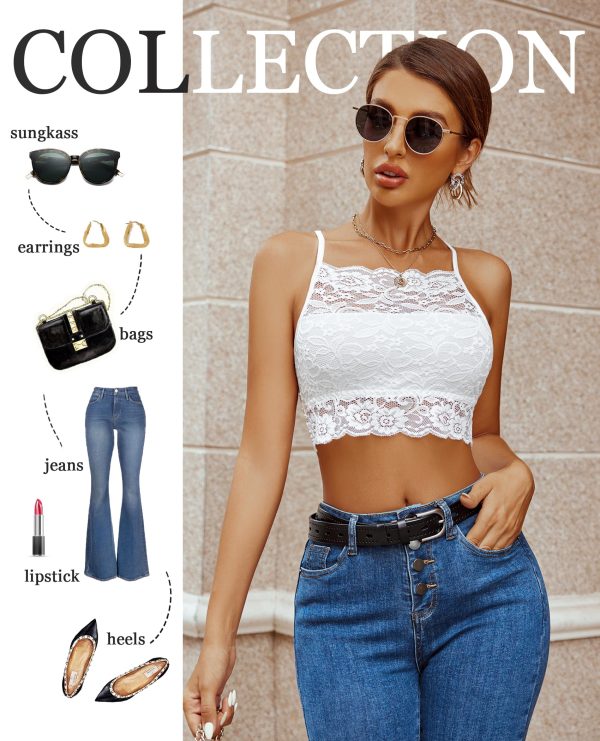 Lace Bralette for Women High Neck Camisoles Racerback Double-Layered Crop Top