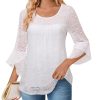 Women's Ruffle 3/4 Sleeve Elegant Dressy Blouses Crew Neck Double Layers Mesh Tunic Tops