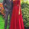 Floral Off The Shoulder Goddess Long Sleeves Cape Prom Evening Dresses