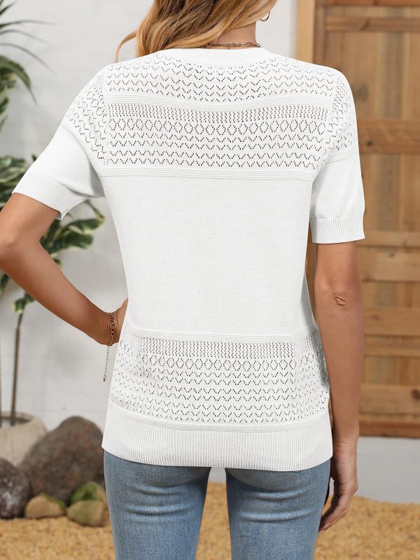 Womens Summer Sweater Casual Short Sleeve Pullover Tops Crewneck Lightweight Shirts Ribbed Knit Dressy Blouse