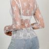 Womens Mesh Sheer Tops Long/Short Sleeve Mock Neck Sexy See Through Shirts Lace Floral Blouses Y2K Layering Top