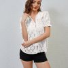 Women Puff Short Sleeve Blouse Shirts Peter Pan Collar Button Down Embroidered Lace See Through Tee Tunic Tops