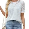 Women's Summer Lace Tops Dressy Casual Blouses Short Puff Sleeve Button Down Shirts Business Boho Outfits