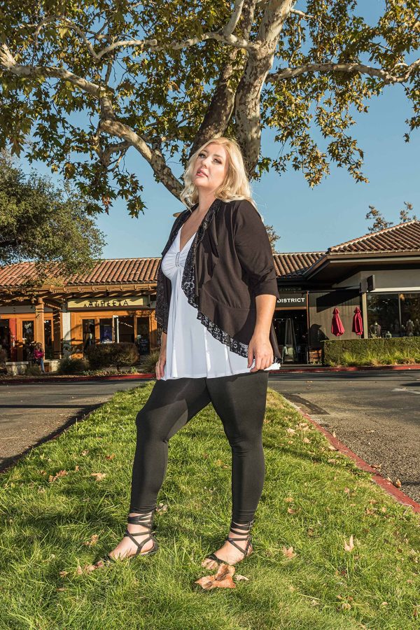 Plus Size Womens Black Lace Top 3/4 Sleeve Cardigan for Women Fall Sweaters Women's Fashion Outfits, Office Outfits
